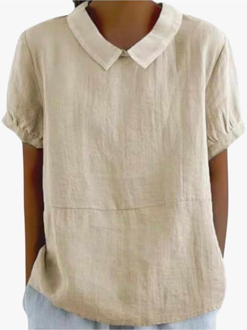 NWOT Neutral Linen Peter Collar Blouse - Beige